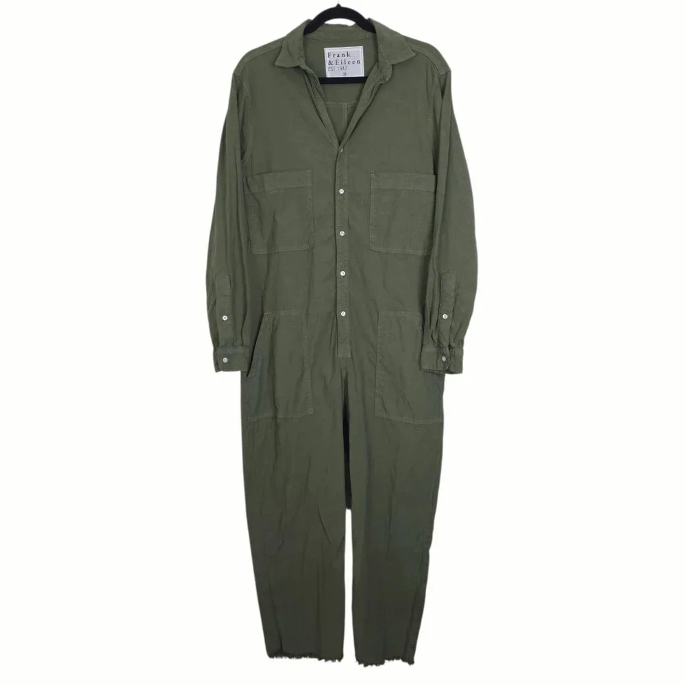 Frank & Eileen Northern Ireland Jumpsuit Army Green Italian Linen‎ Size M